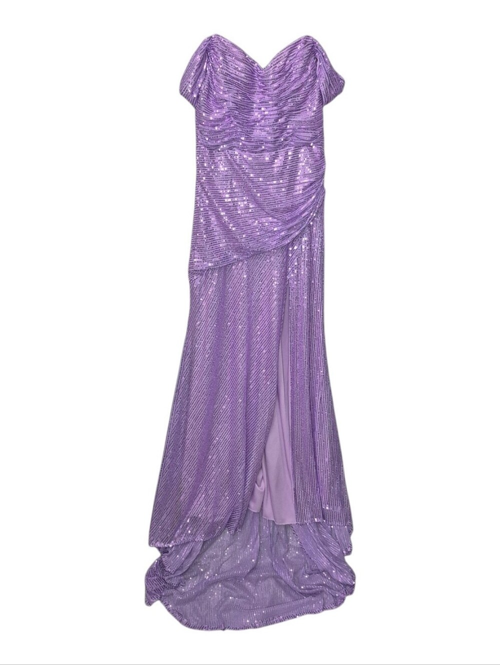 Lavender Sequin Off-Shoulder Evening Dress